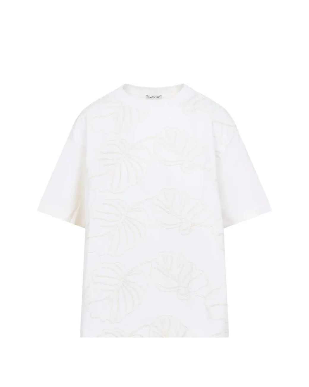 Moncler White Floral-Embroidered Ribbon-Detail T-Shirt