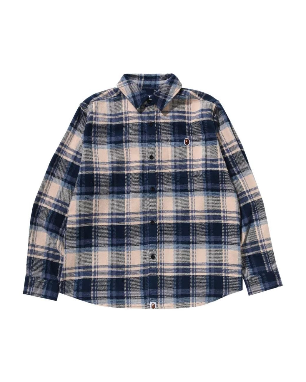 A Bathing Ape Blue Plaid Appliqué Shirt for men