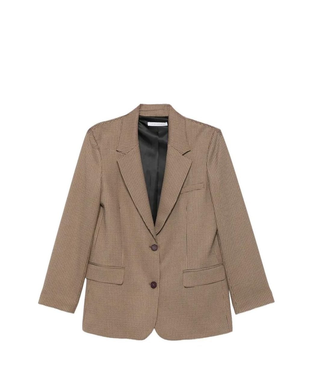 Mar De Margaritas Brown Houndstooth-Pattern Single-Breasted Blazer