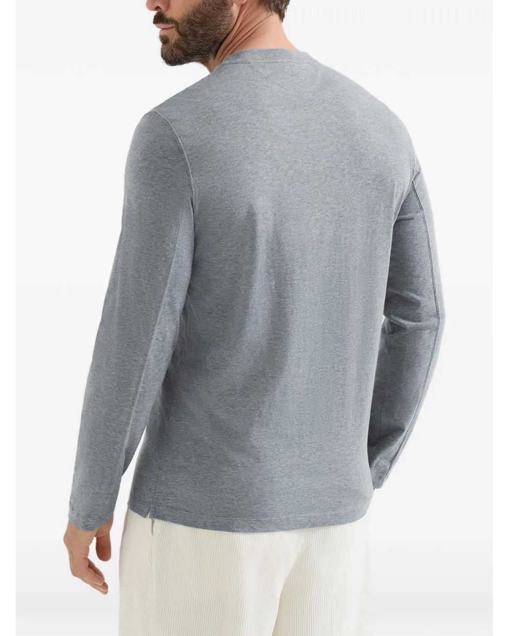 Brunello Cucinelli Gray Cotton Jersey Long Sleeve Crew Neck T-Shirt for men