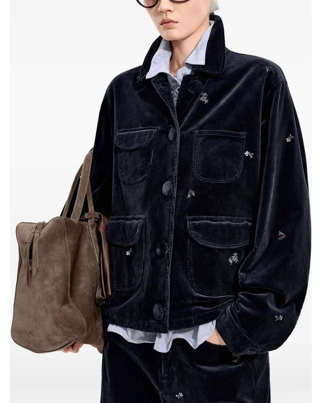 JNBY Blue Floral-Print Corduroy Jacket