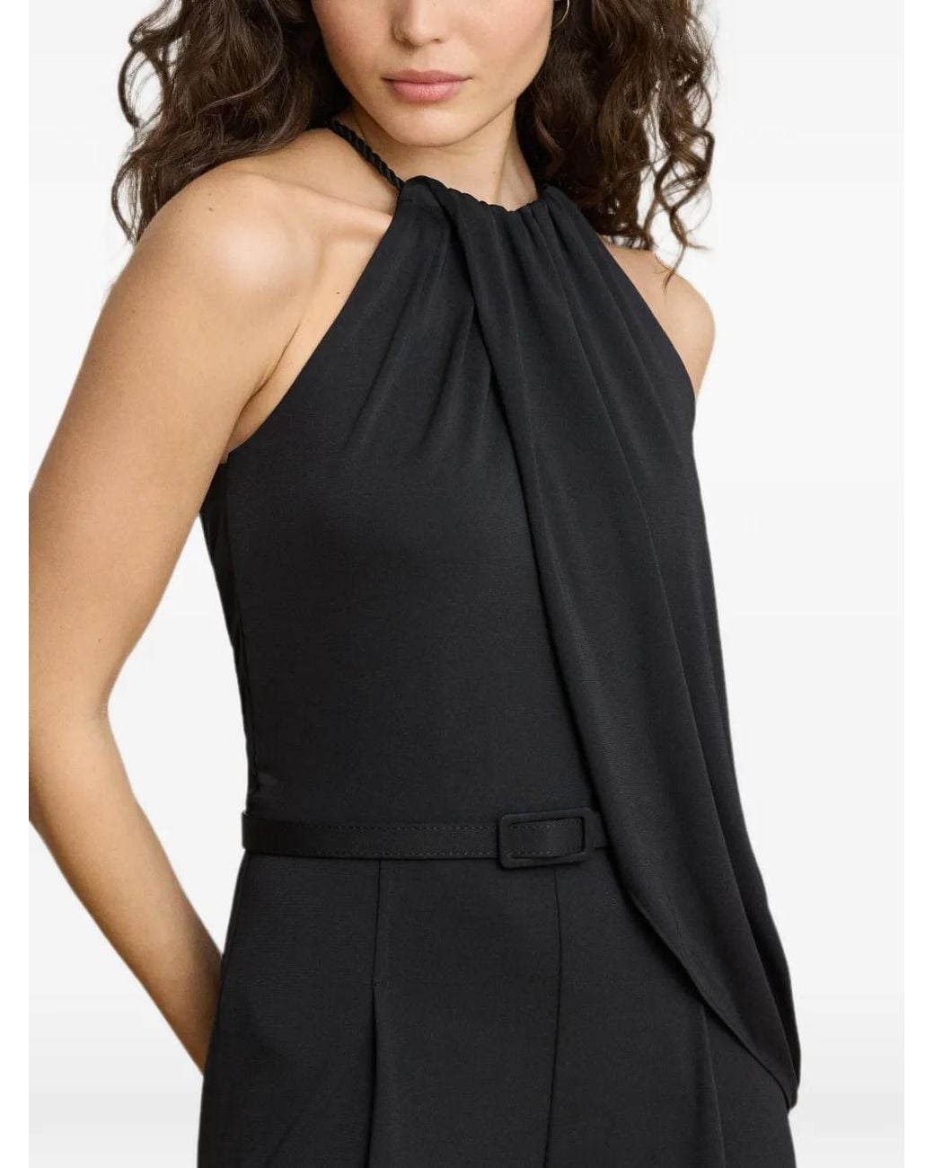 Ralph Lauren Black Combinaison Ceinturée À Superposition Plissée