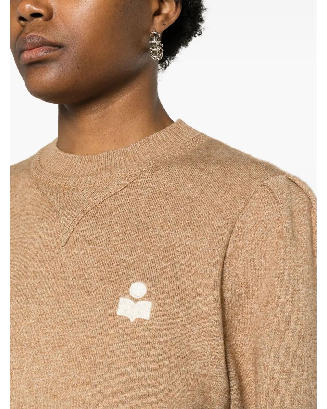 Isabel Marant Natural Cropped Sweater With Voluminous Puff Sleeves