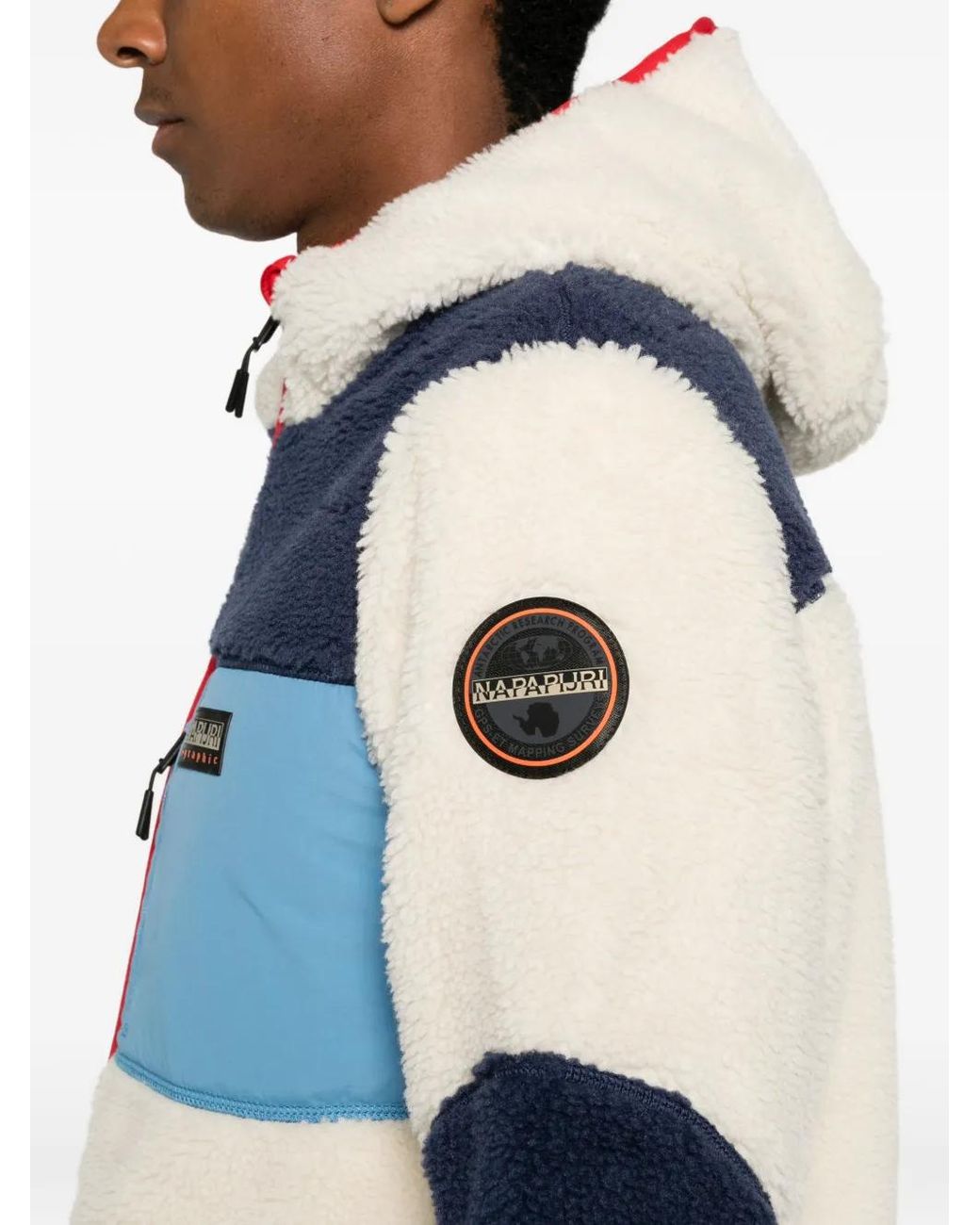 Napapijri Blue Fleece-Texture Colour-Block Jacket for men