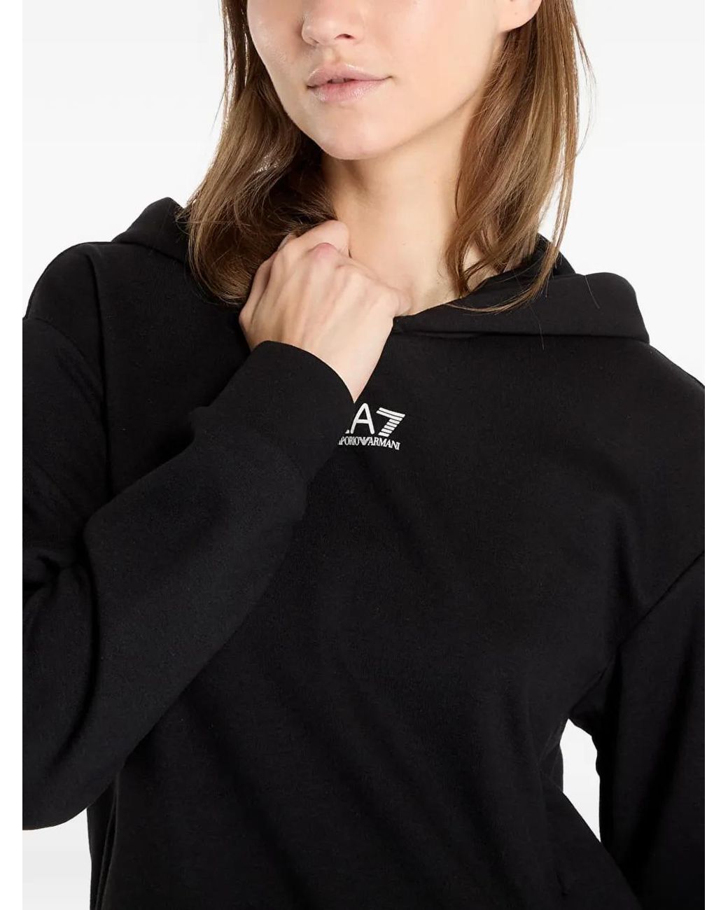 EA7 Black Logo-Print Hoodie
