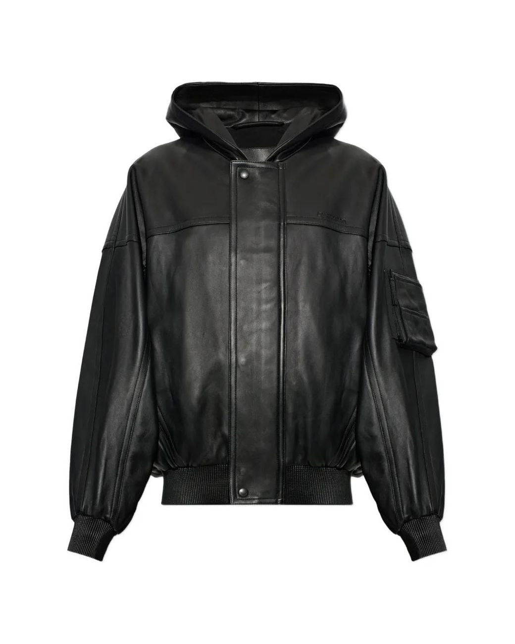 Balenciaga Black Hooded Leather Jacket for men