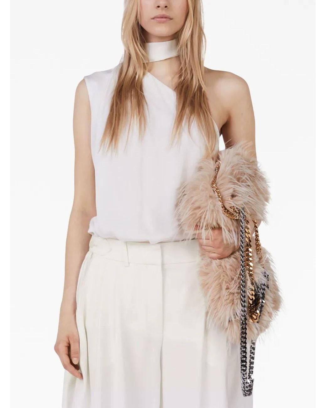 Stella McCartney White Pleated Wide-Leg Wool Trousers