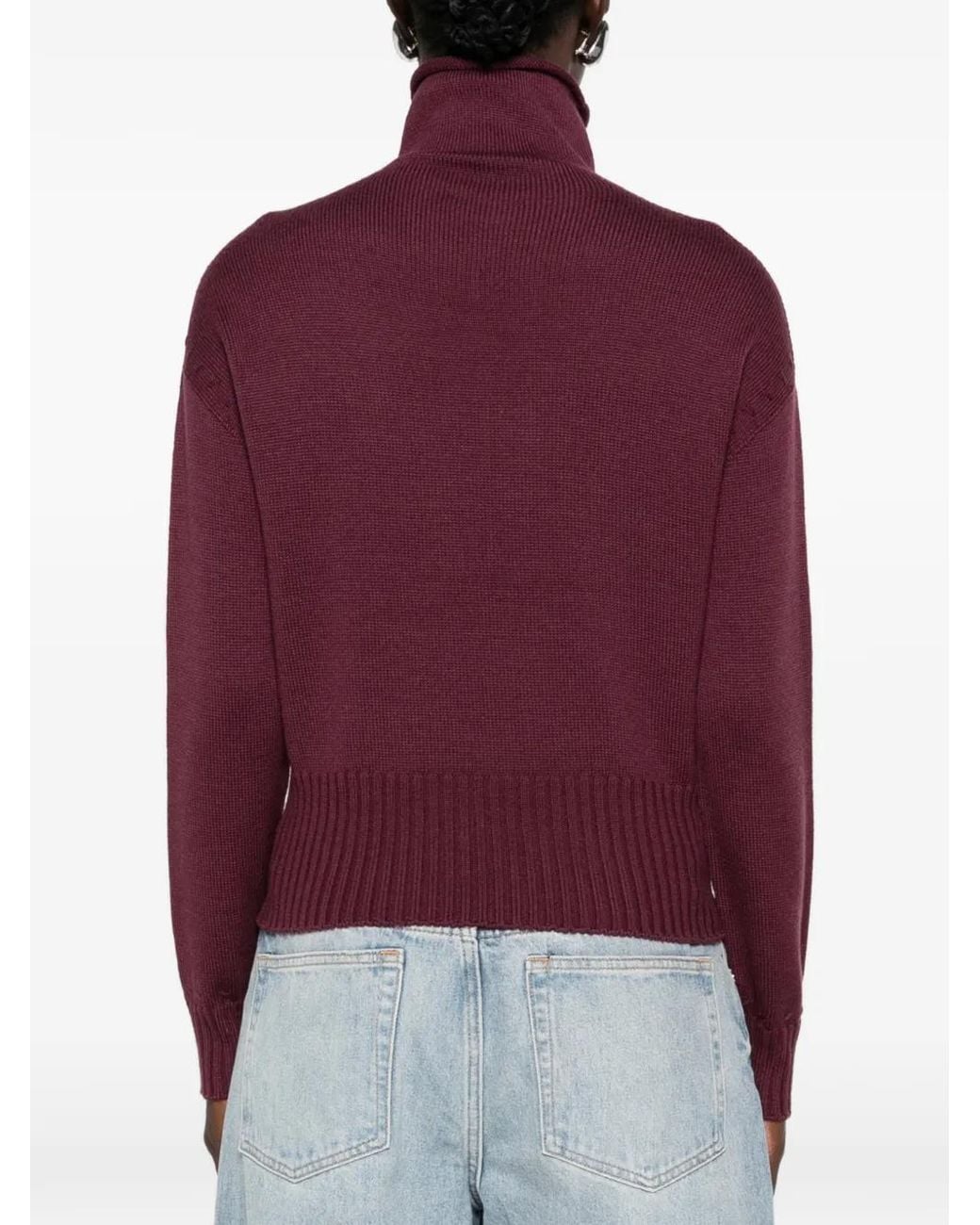 AROVESCIO Purple Ribbed-Trim Roll-Neck Sweater
