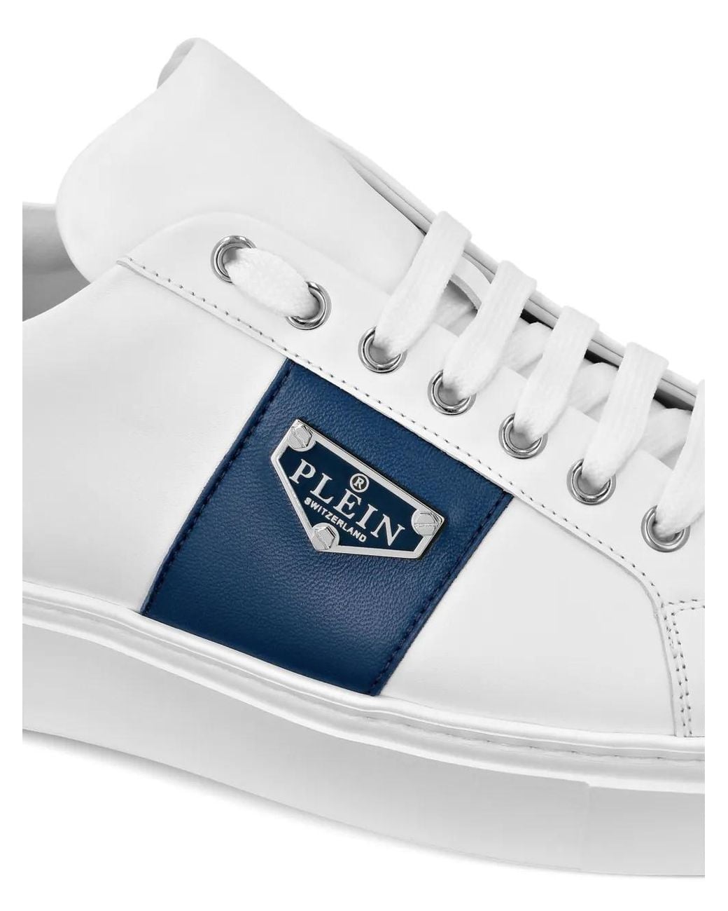 Philipp Plein Blue Logo-Plaque Leather Sneakers