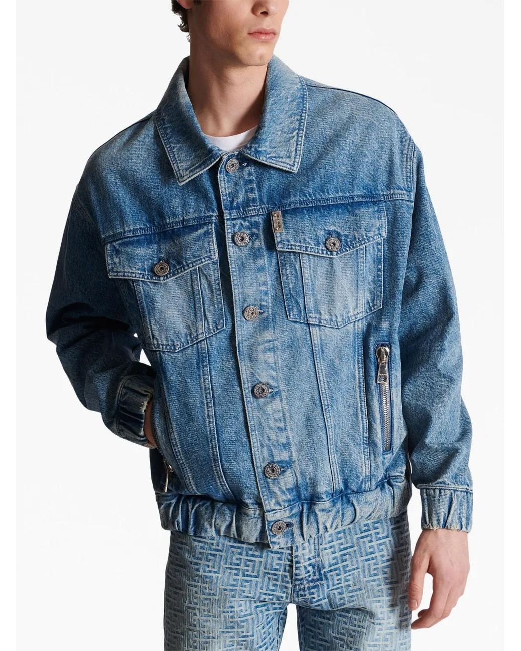 Balmain Blue 70S Logo-Patch Denim Jacket for men