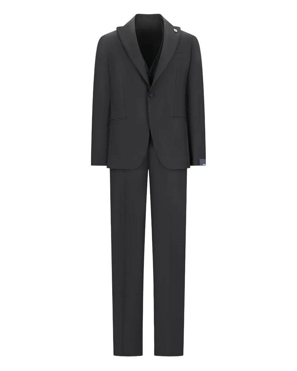Lardini Black Peak-Lapels Three-Pieces Suit for men