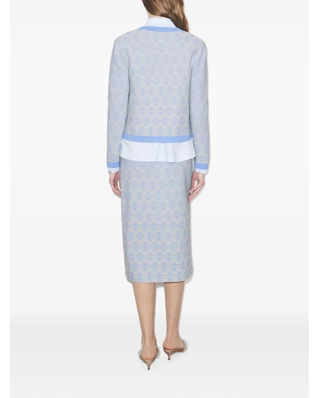 Tory Burch Blue Kendra Monogram-Pattern Cardigan