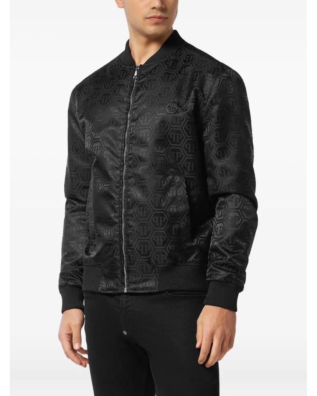 Philipp Plein Black Monogram-Pattern Jacket for men
