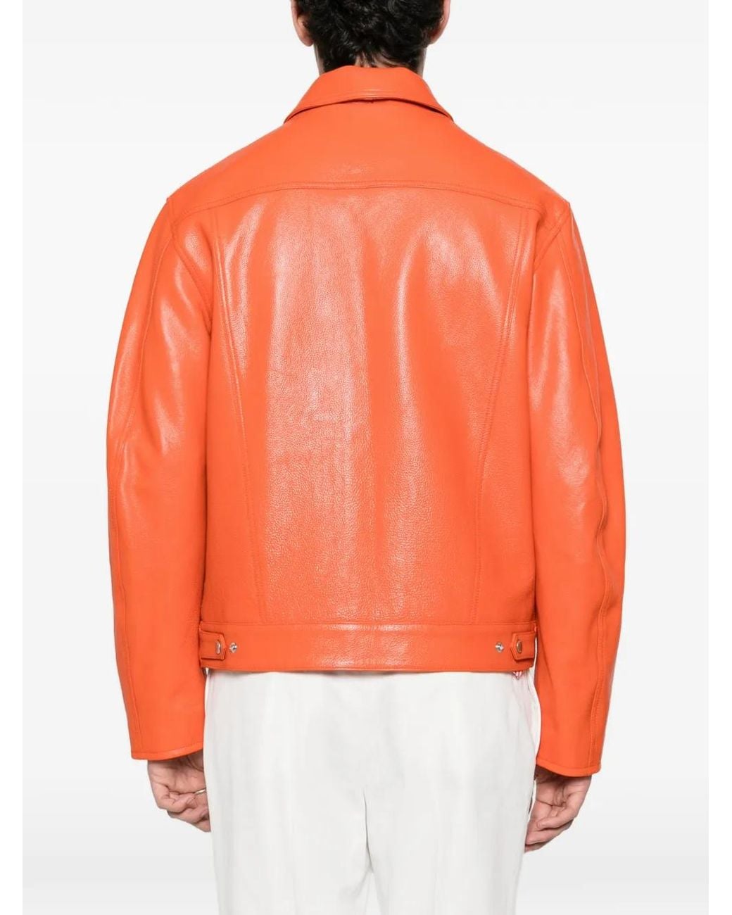 Fursac Orange Patch-Pocket Leather Jacket for men
