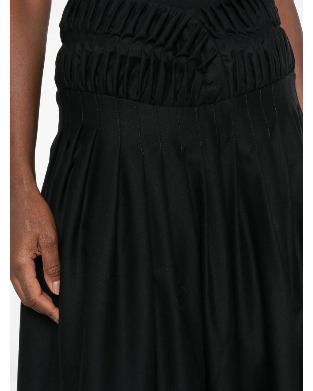 PAULINE DUJANCOURT Black Smocked Pleated Midi Skirt