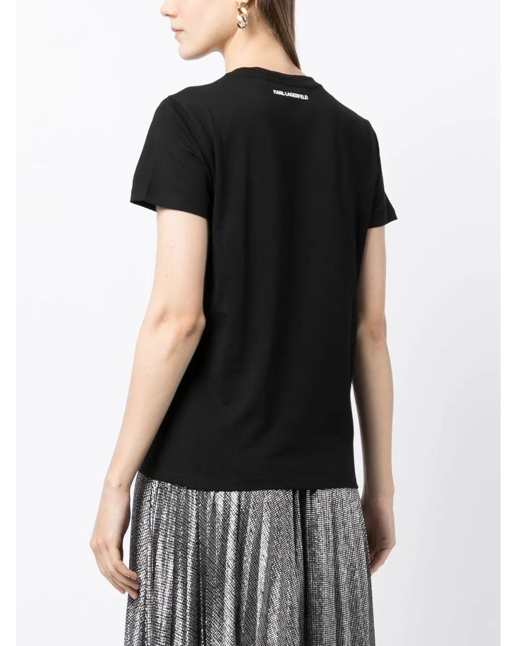 Karl Lagerfeld Black Ikon Rhinestone-Embellished T-Shirt