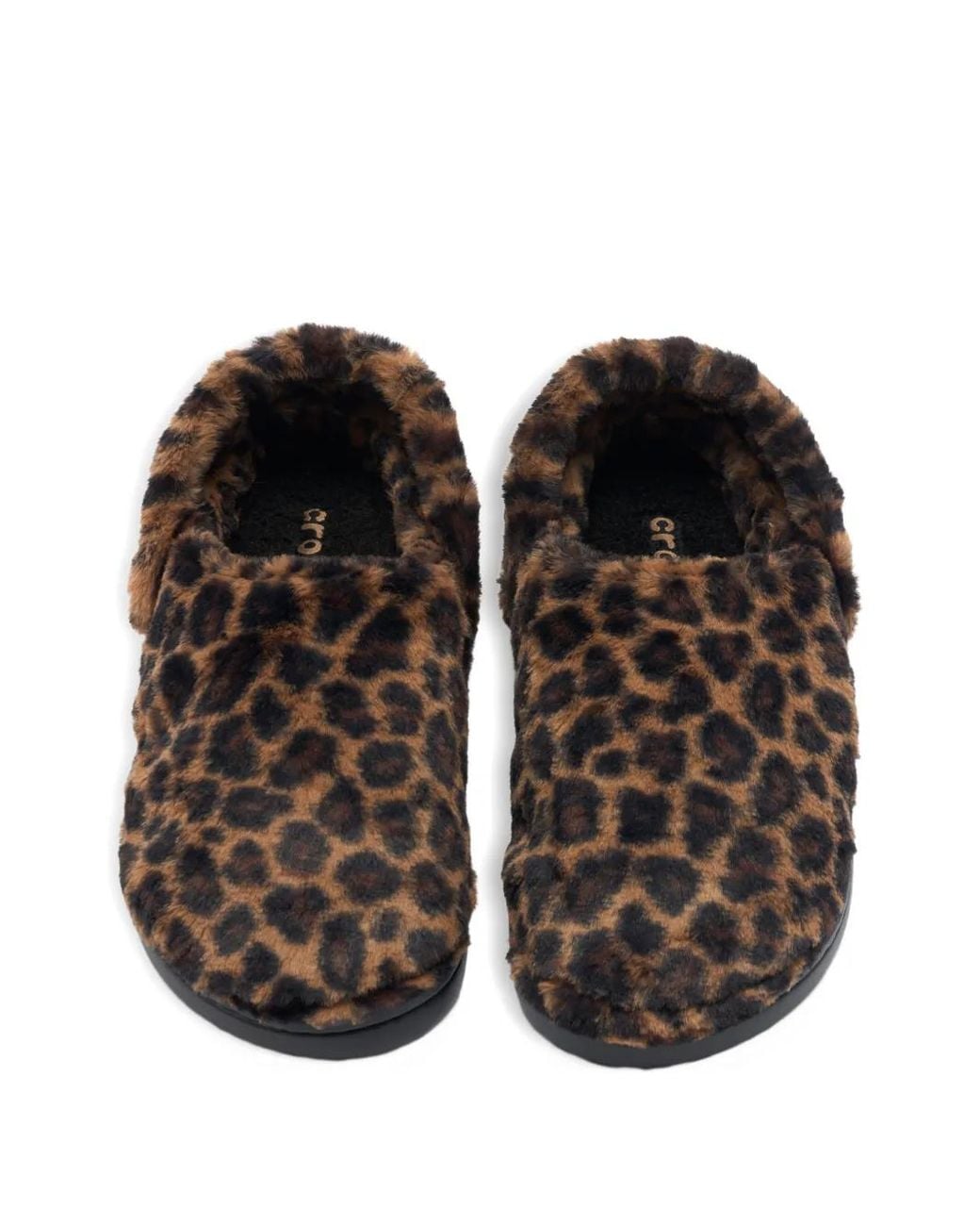 CROCSTM Black Leopard Furry Slippers