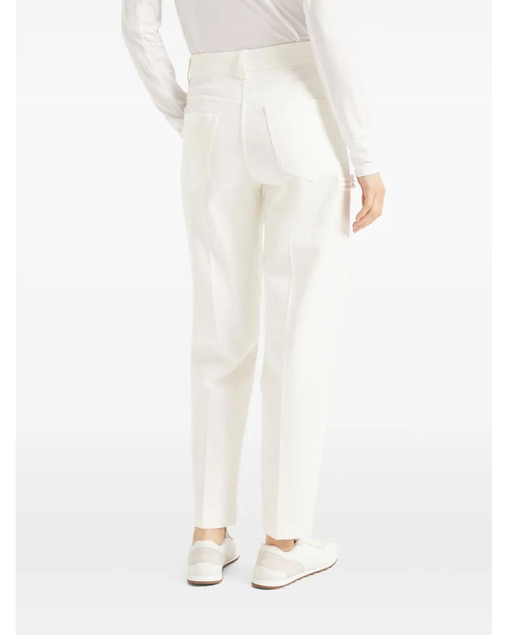 Brunello Cucinelli White Logo Patch Tailored Trousers