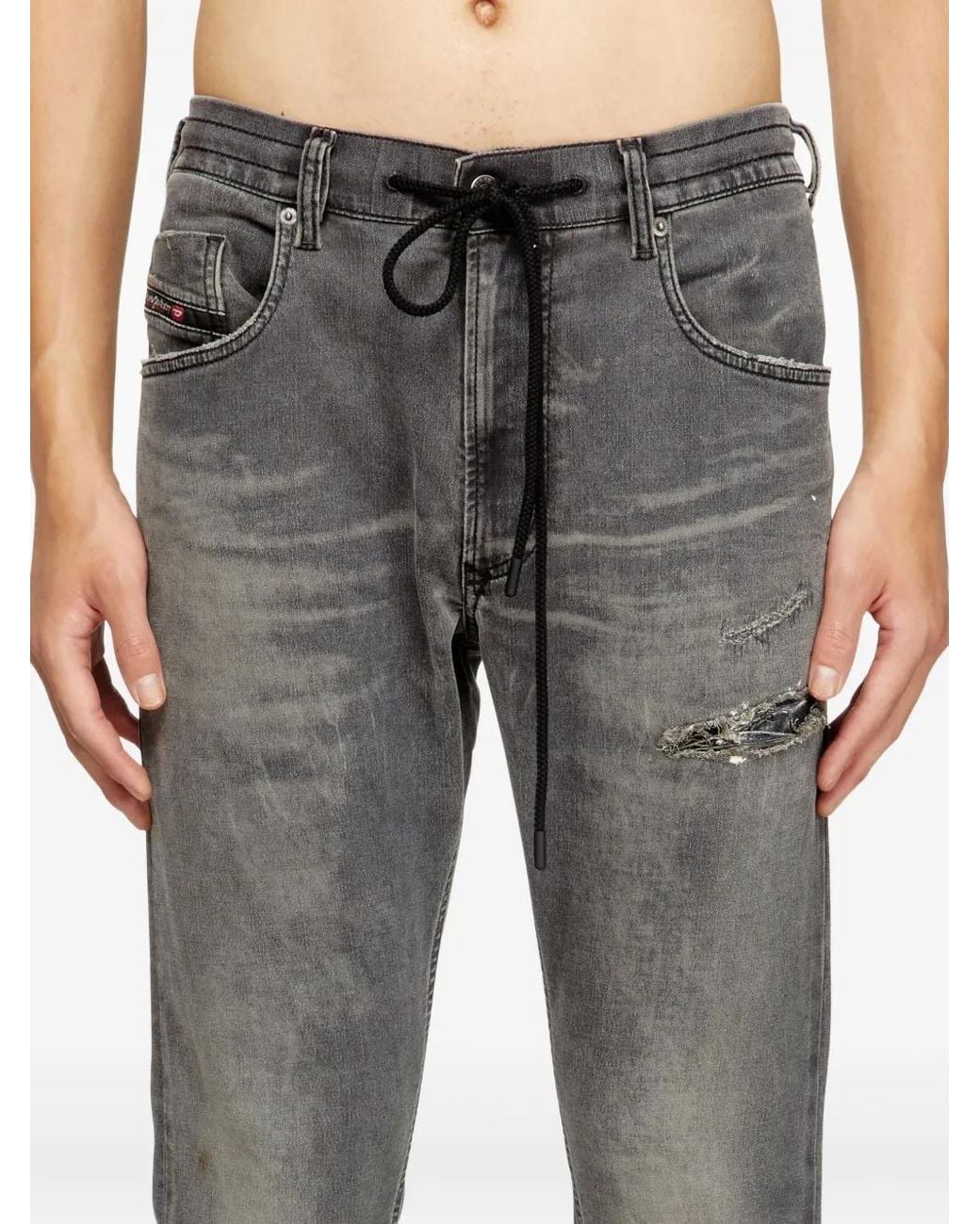 DIESEL Gray D-Krooley Drawstring Ripped Jeans for men