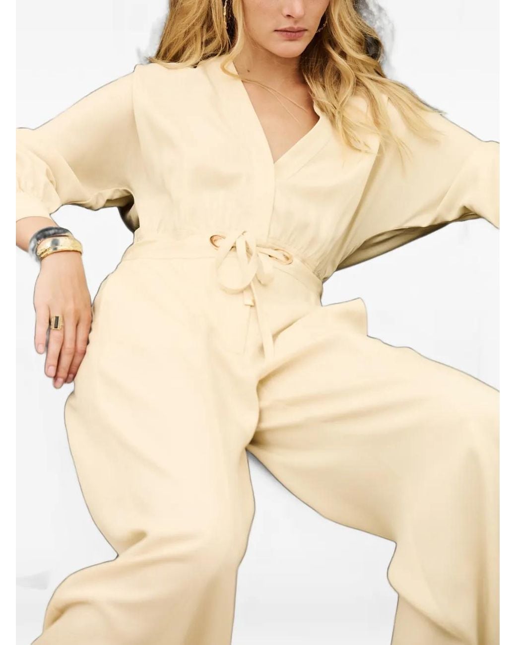 Ba&sh White Pere V-Neck Drawstring-Waist Jumpsuit