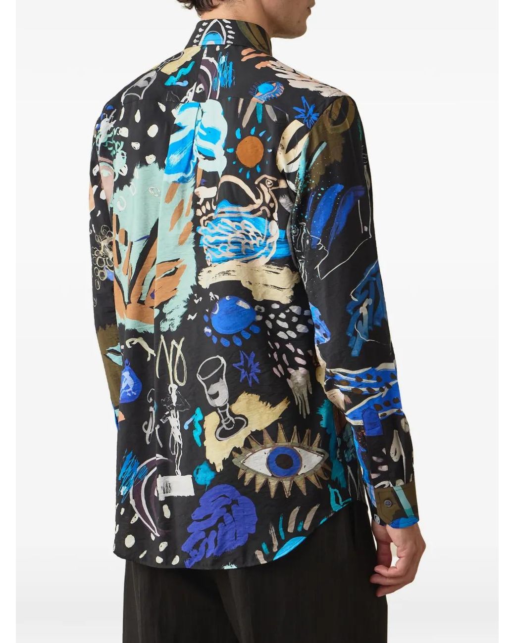 Paul Smith Blue 'Ink Works' Print Viscose-Blend Shirt for men