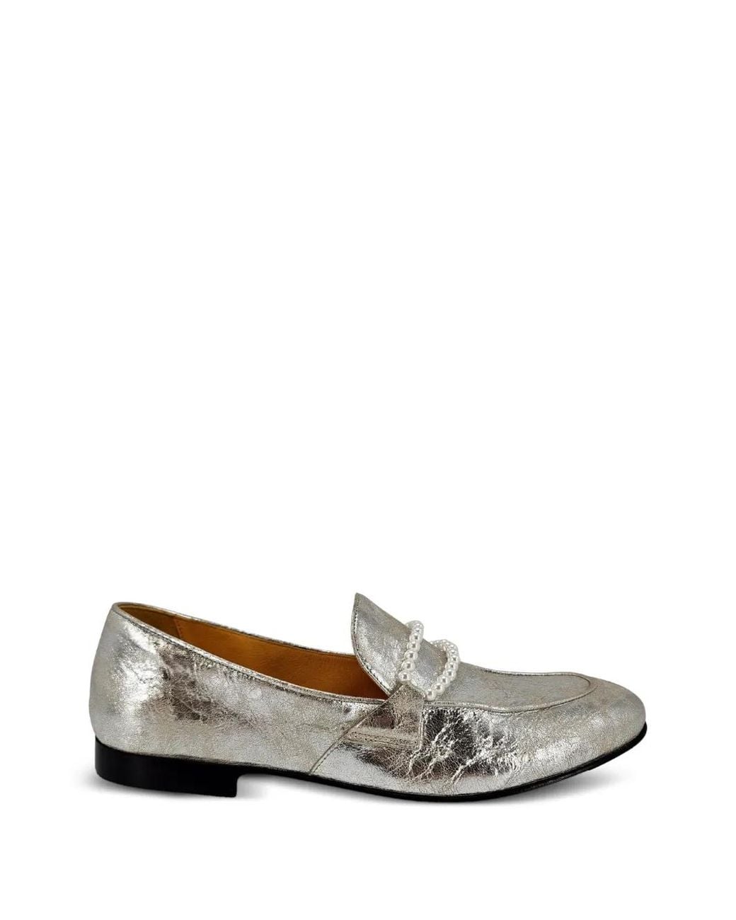 Madison Maison White Pearl-Embellishment Leather Loafers