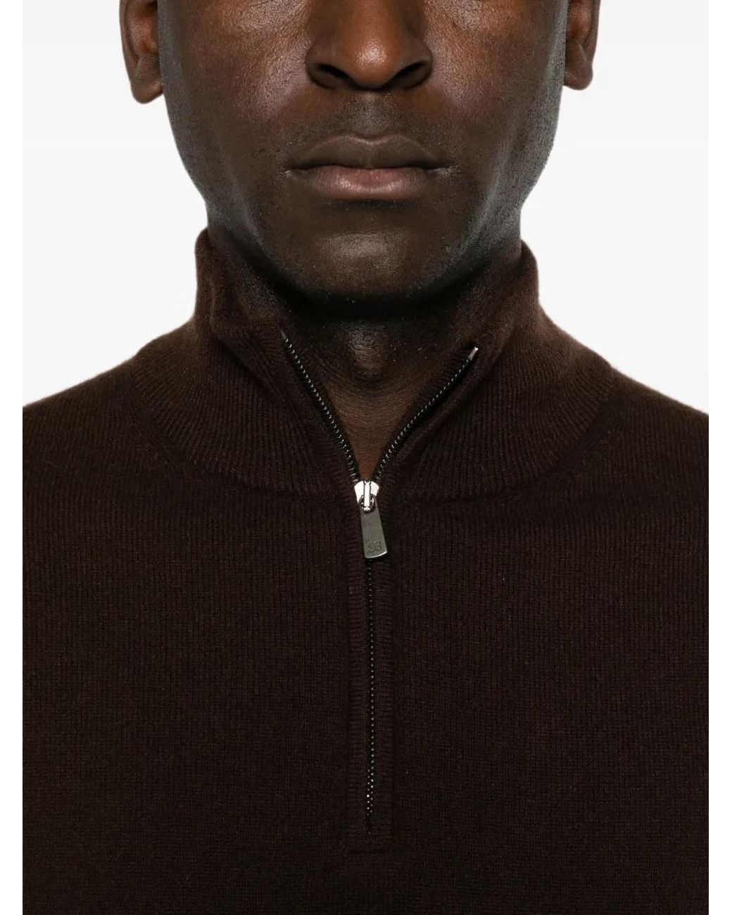 Bompard Brown Zip-Neck Cashmere Knit for men