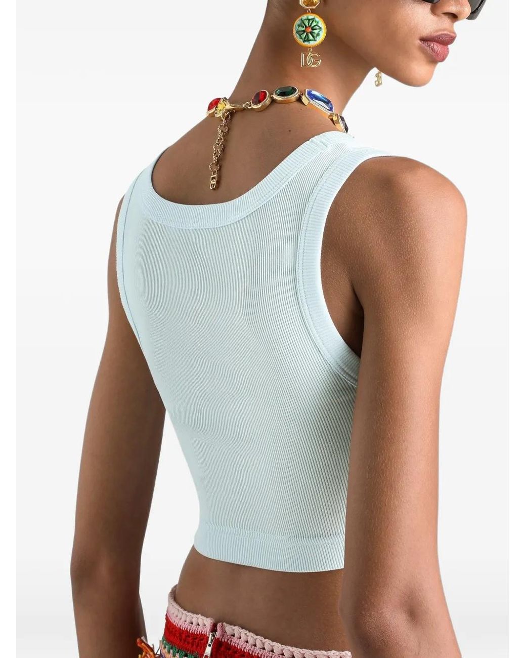 Dolce & Gabbana Blue Cotton Cropped Tank Top With Logo