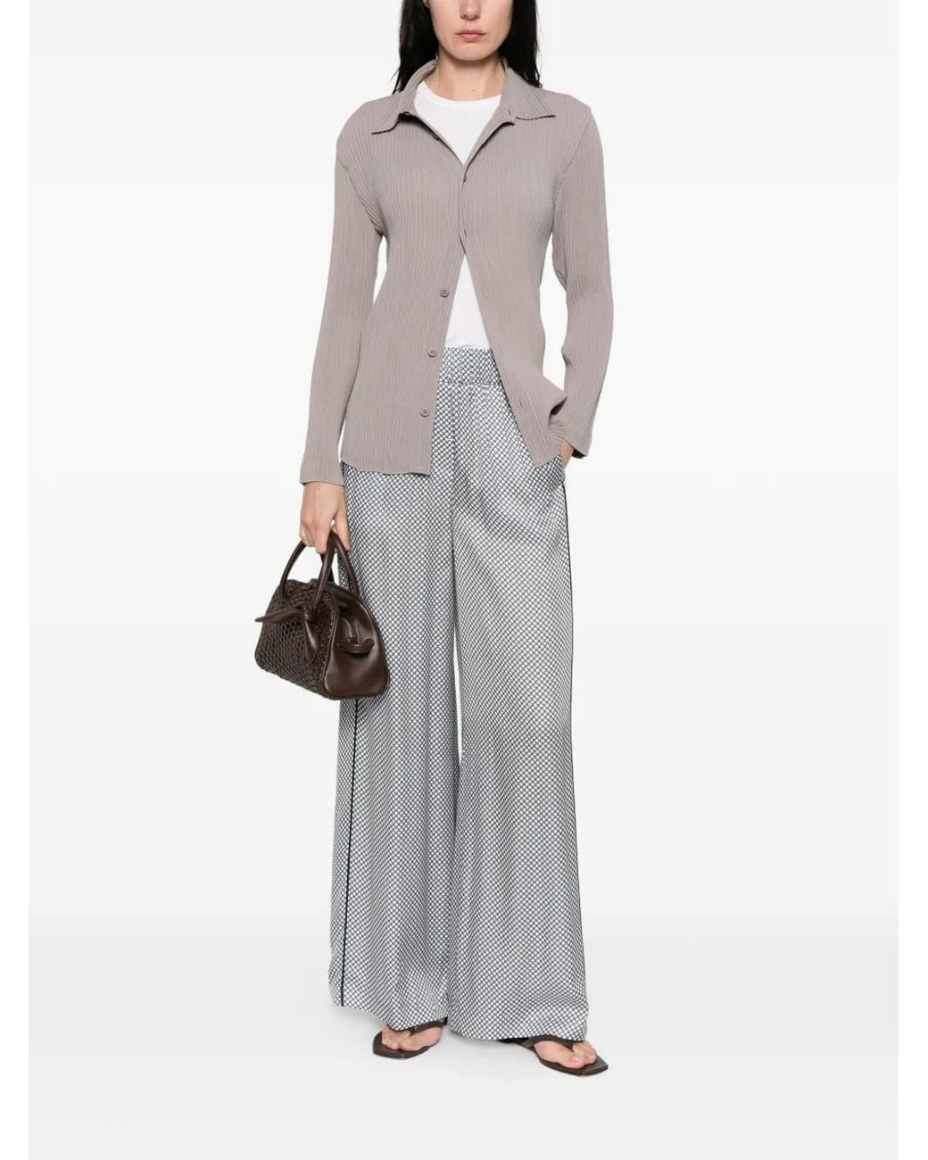Peserico Gray Patterned Side Stripe Trousers