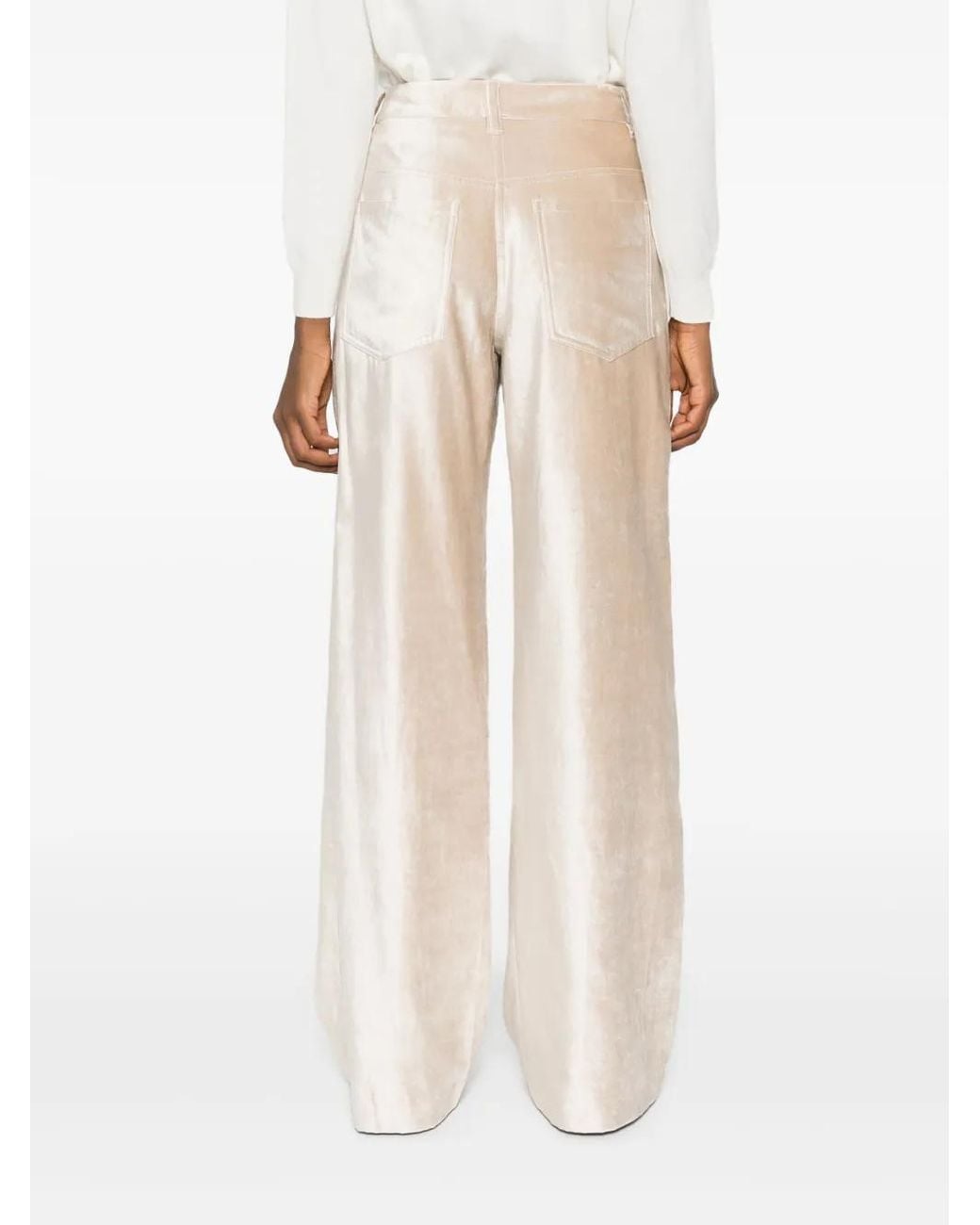 Brunello Cucinelli White Wide-leg Velvet Trousers