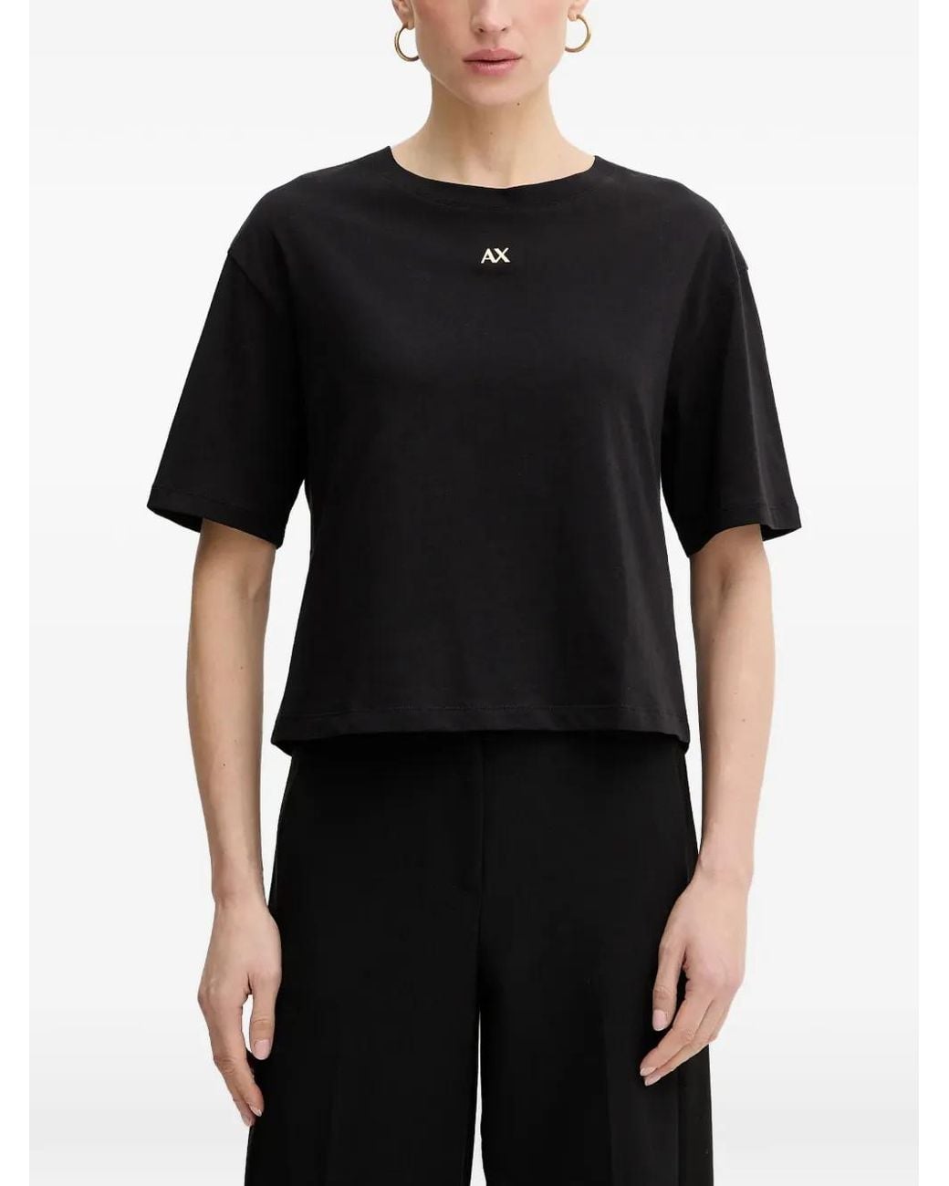 ARMANI EXCHANGE Black Cropped Cotton Jersey T-Shirt