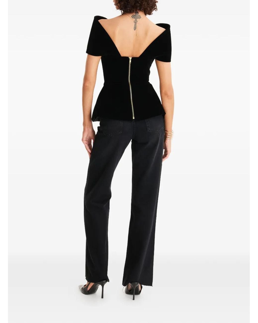 MOOS STUDIO Black V-Neck Peplum Top