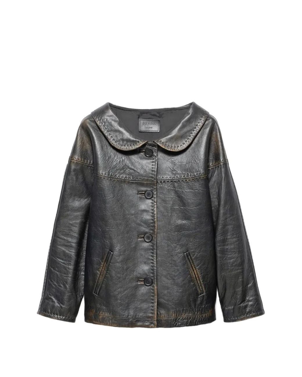 Prada Gray Antiqued Nappa Leather Jacket