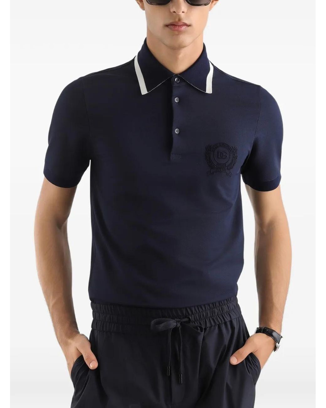 Dolce & Gabbana Blue Embroidered Logo Polo Shirt for men