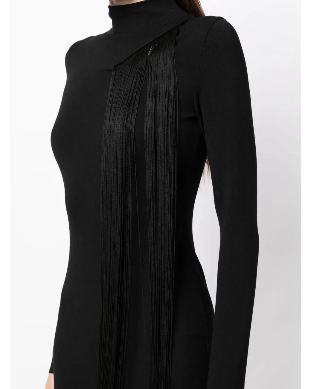 Stella McCartney Black Asymmetric Fringed Knitted Dress