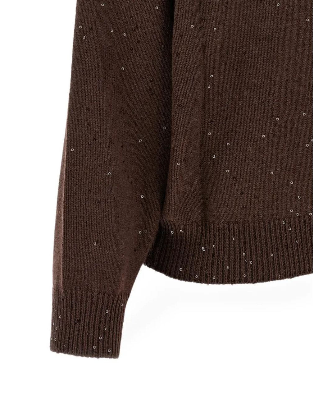 Brunello Cucinelli Brown Diamante Sequin-Embellished Sweater