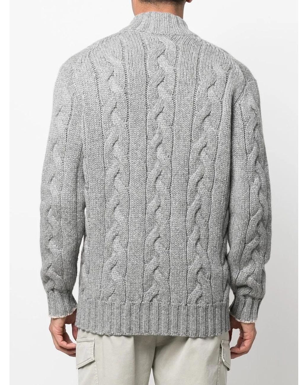 Brunello Cucinelli Gray Cable-Knit Zip-Up Cardigan for men