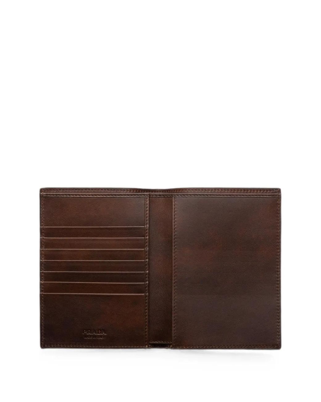 Prada Brown Antiqued-Leather Wallet for men
