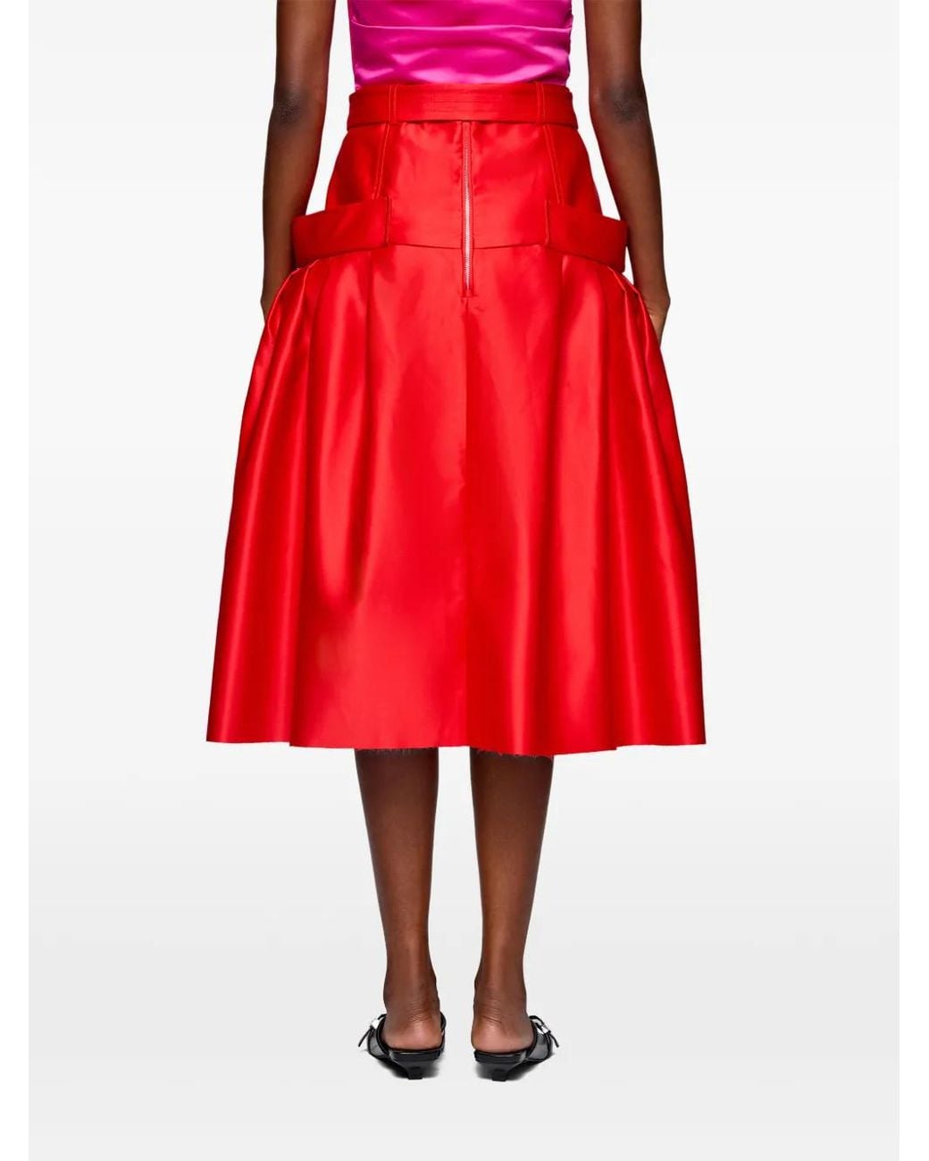 Jupe Mi-Longue À Taille Ceinturée Ganni en coloris Red