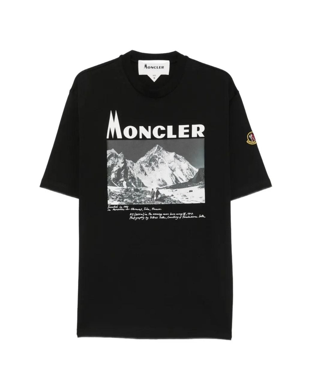Moncler Black Re-Icon Mountain-Print Logo-Patch T-Shirt for men