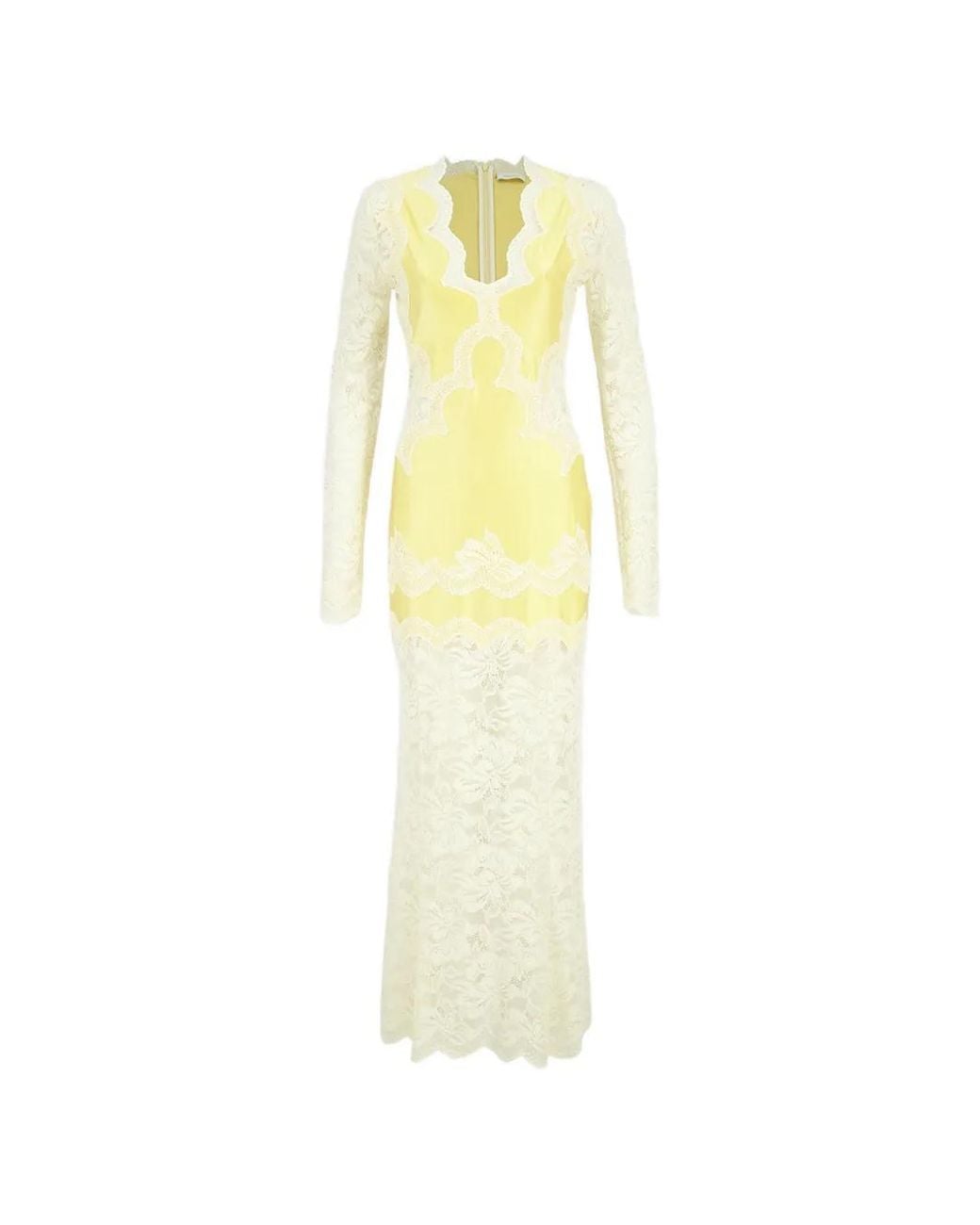 Rabanne Yellow Lace-Panelled Long-Sleeve Maxi Dress