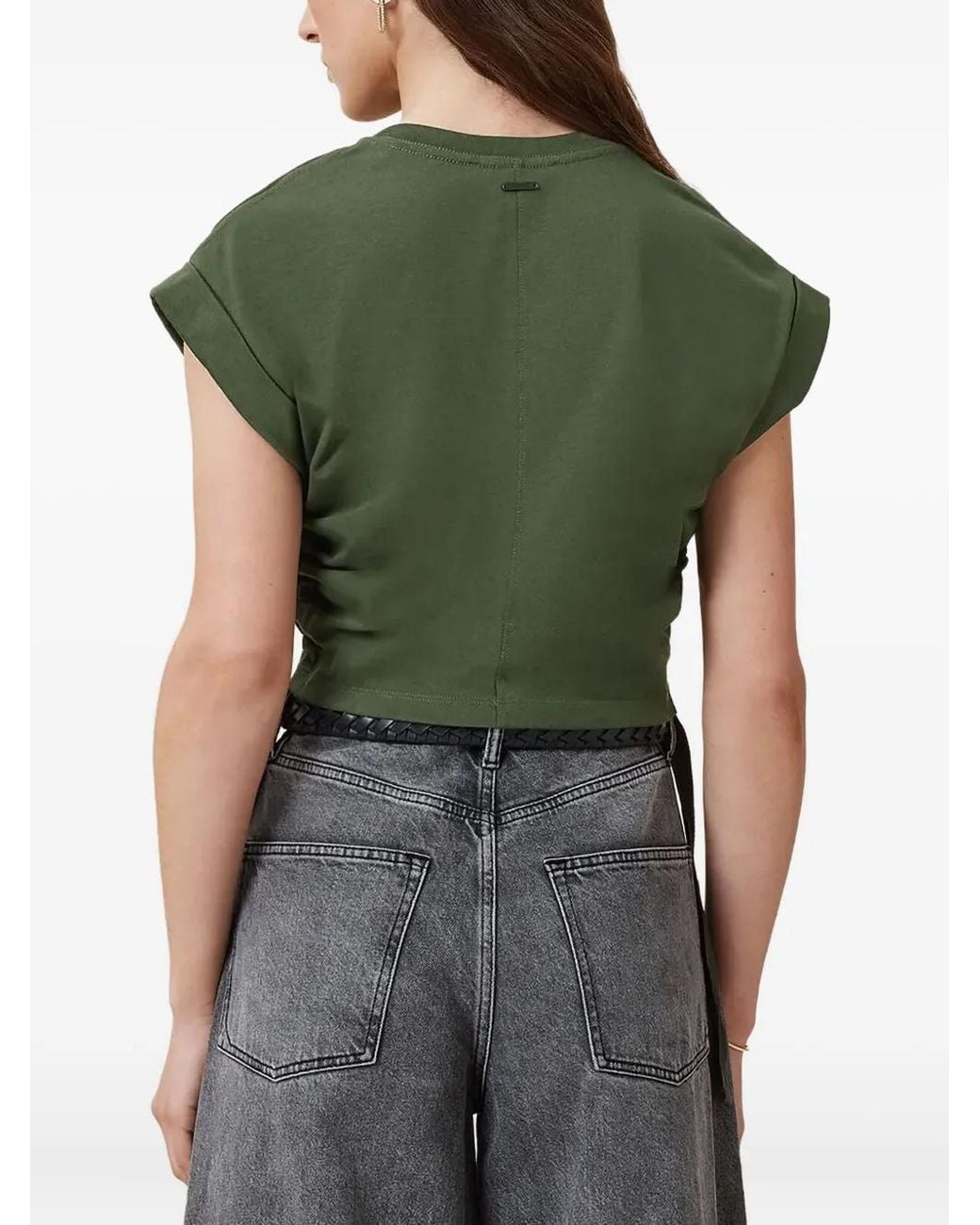 AllSaints Green Mira Side-Tie Short-Sleeve Top