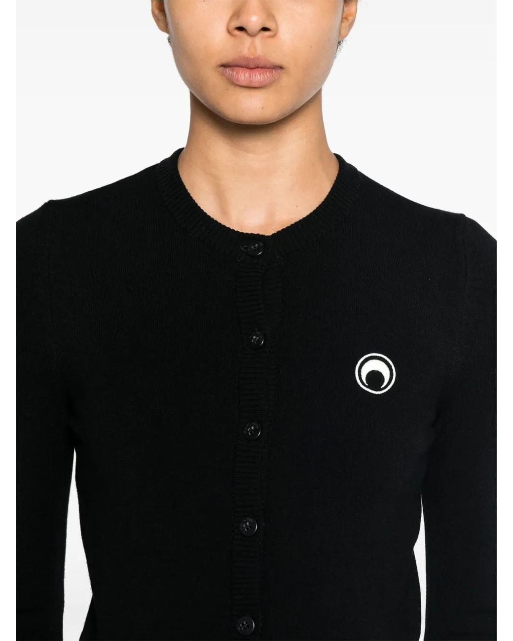 MARINE SERRE Black Fitted Cropped Cardigan With Button-Down Front
