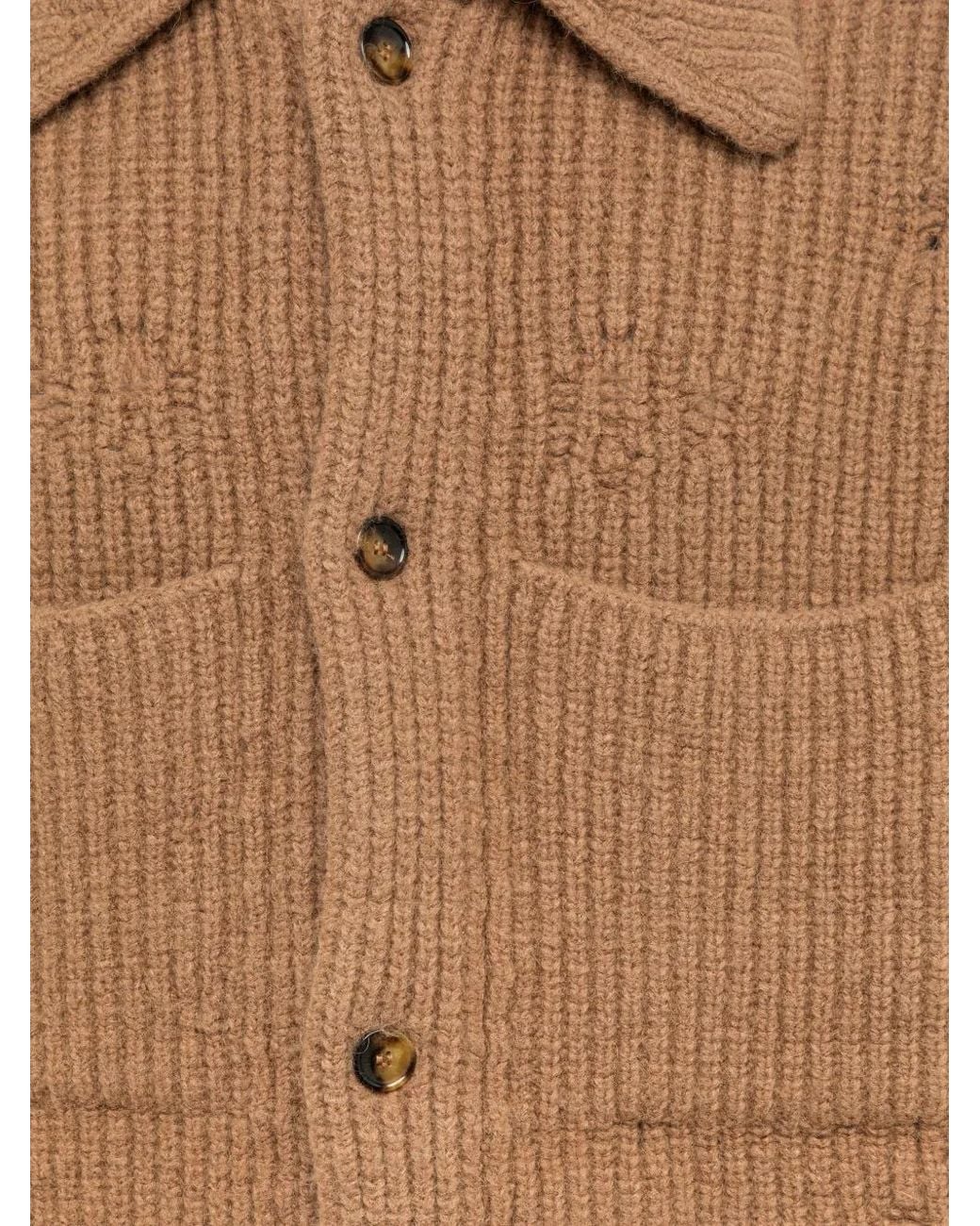 Laneus Brown Ribbed-Knit Distressed Cardigan for men