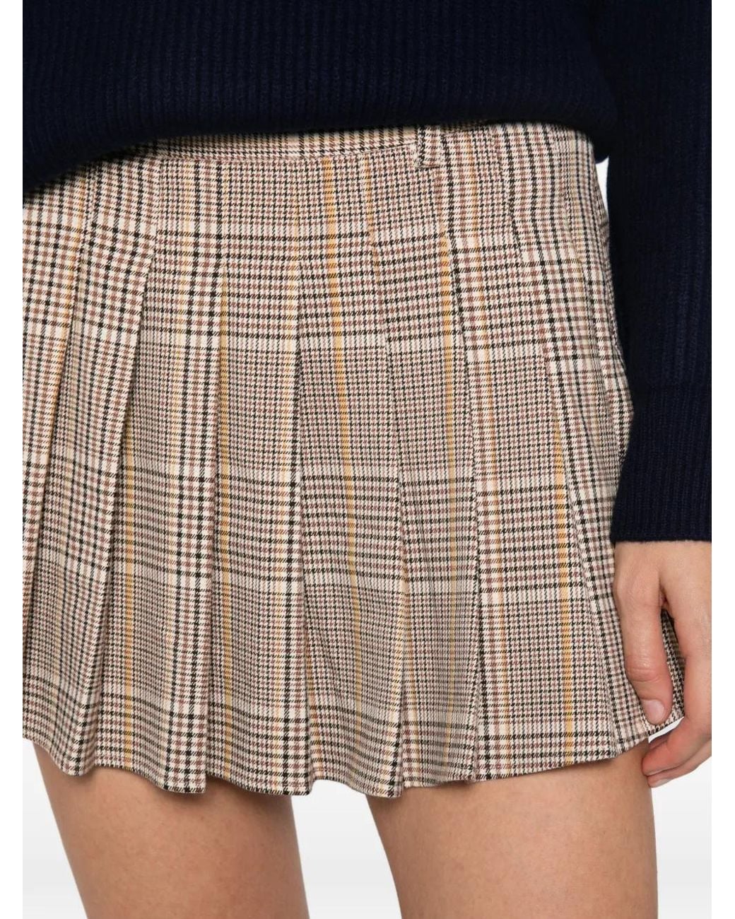 Mc2 Saint Barth Natural Tartan Pleated Mini Skirt