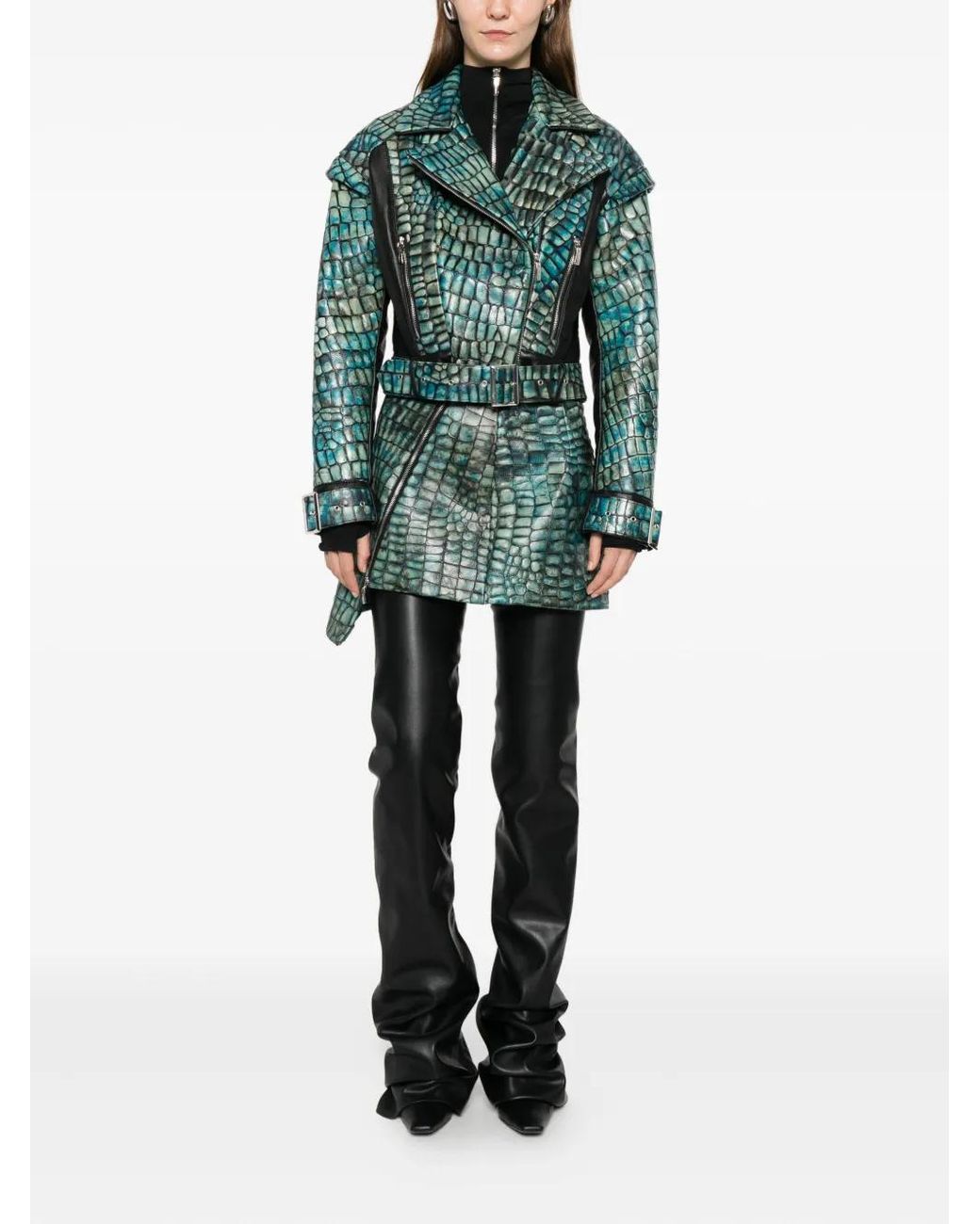MITILIANE COUTURE Green Embossed Leather Jacket