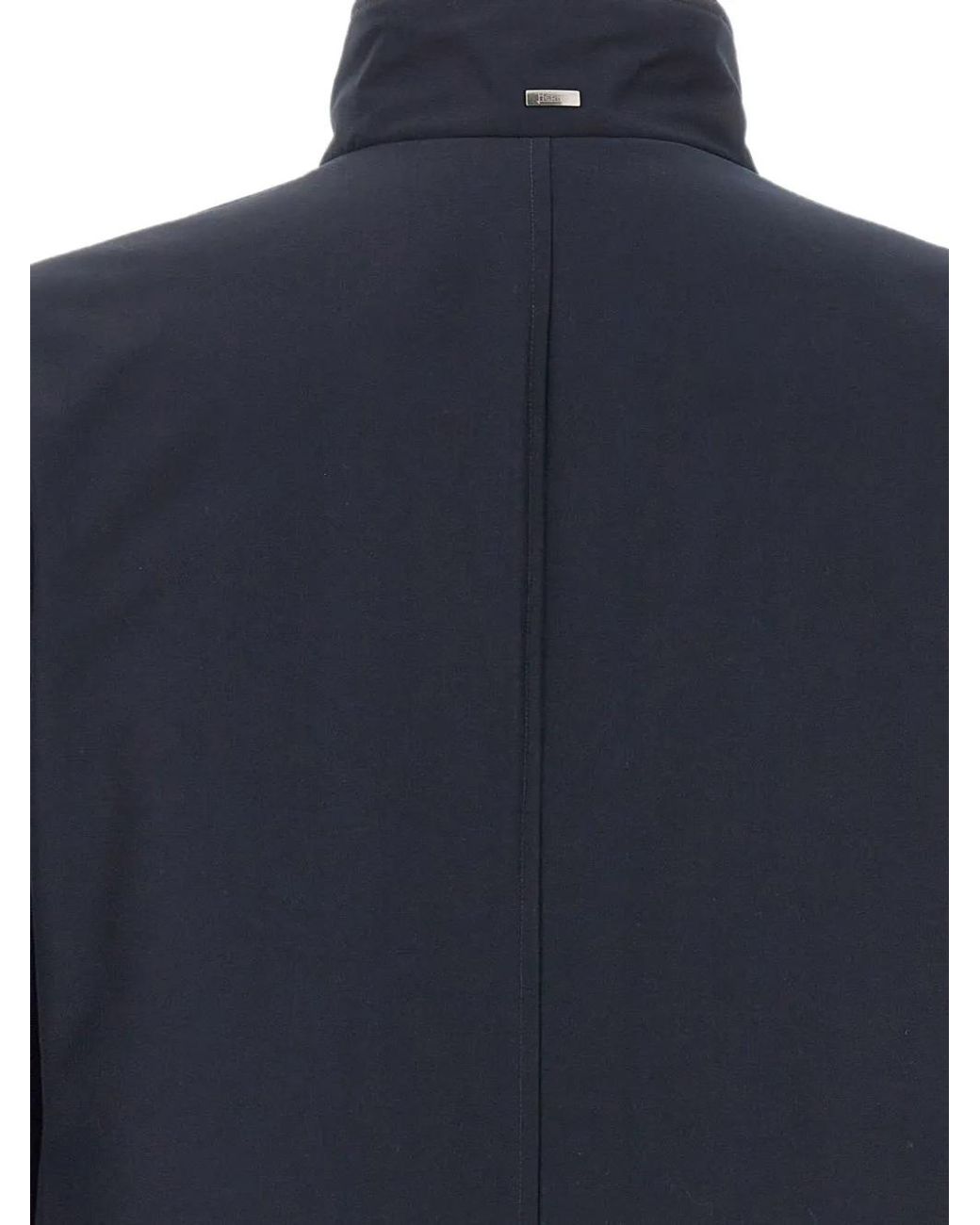 Herno Blue Double-Breasted High-Collar Coat for men