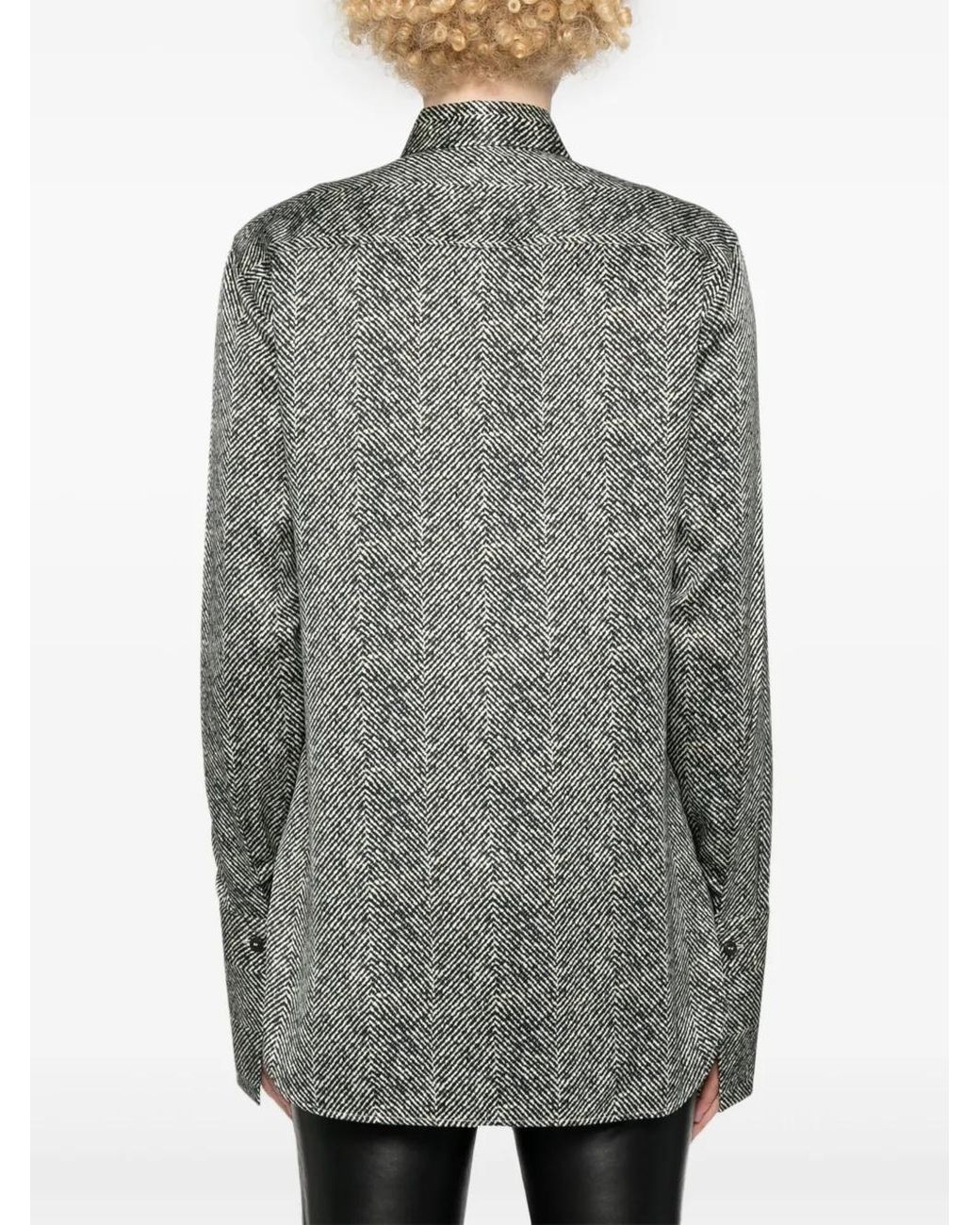 Ermanno Scervino Gray Herringbone Pattern Silk Shirt