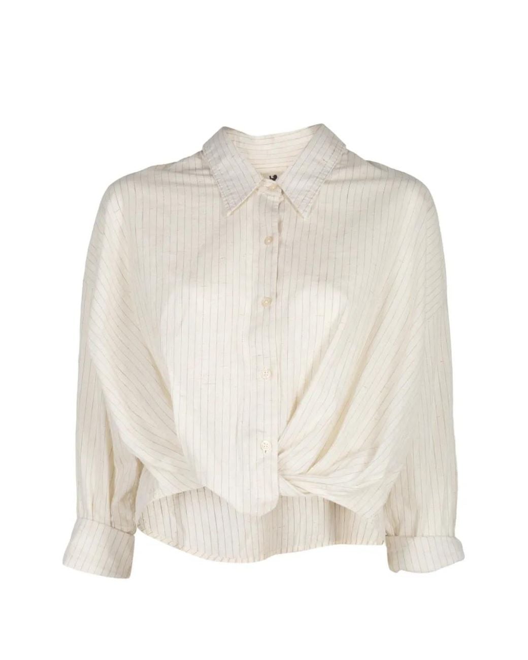 Denimist White Pinstripe-Pattern Twisted-Front Shirt