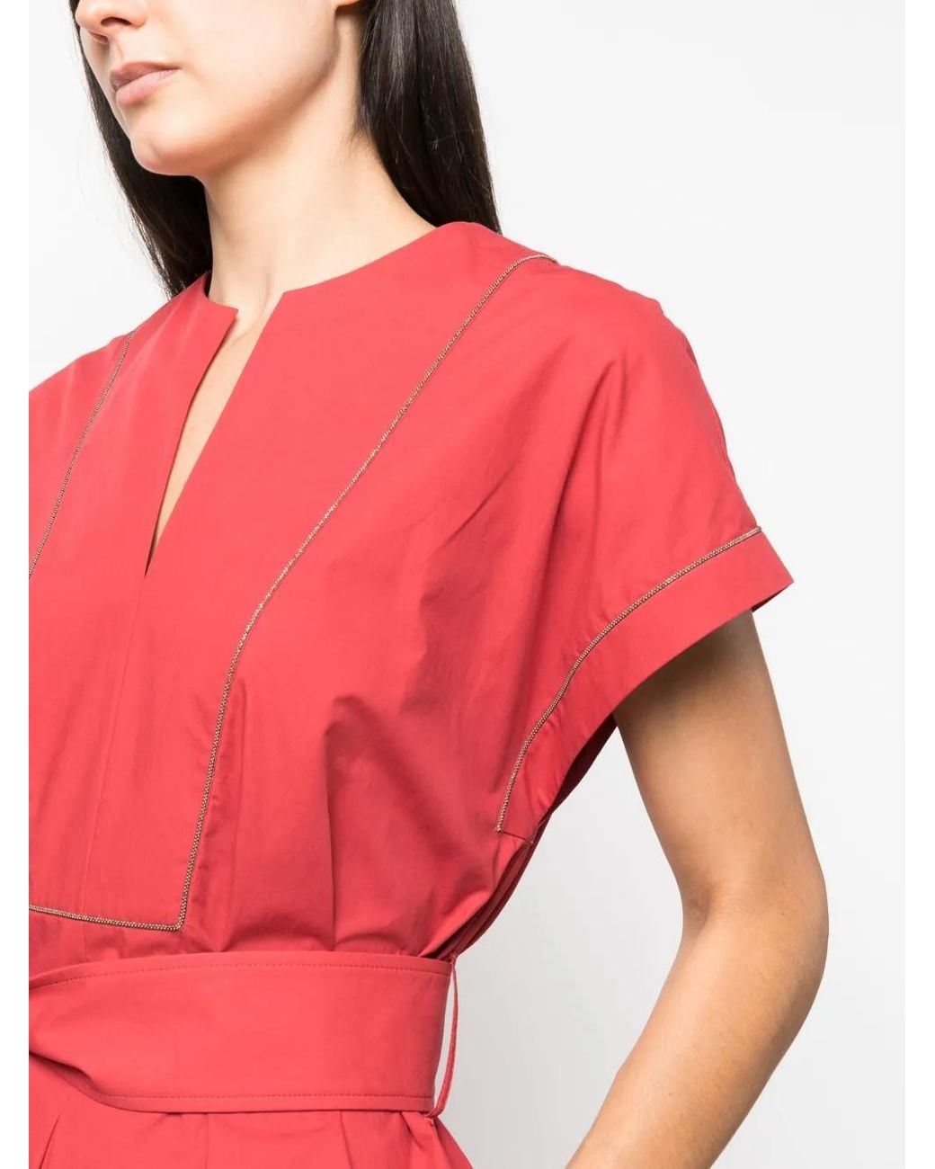 Brunello Cucinelli Red Robe Ceinturée À Mancherons